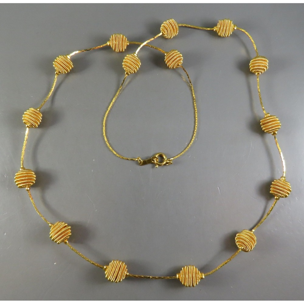 Vintage GOLD TONE CHAIN NECKLACE Beehive Round Coil Wrap Stations 24" Trifari?